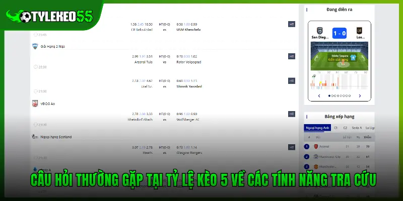 Câu hỏi thường gặp tại Tỷ lệ kèo 5 về các tính năng tra cứu