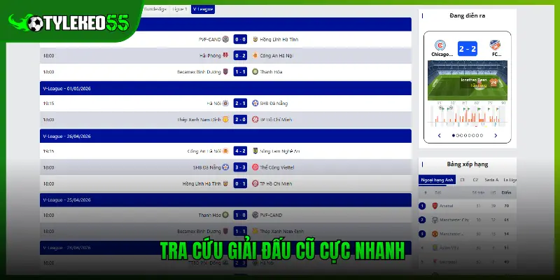 Tra cứu giải đấu cũ cực nhanh