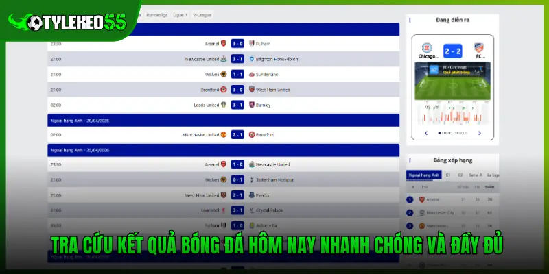 Tra cứu kết quả bóng đá hôm nay nhanh chóng và đầy đủ